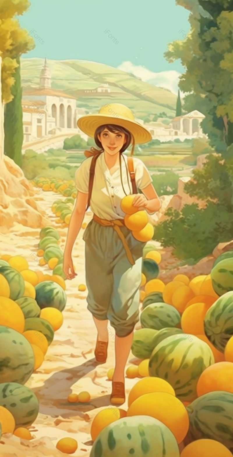 手捧水果的女孩插画背景,插画/手绘图,插画/手绘图库,插画/手绘图下载,插画/手绘